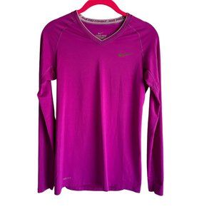 NIKE PRO COMBAT Ladies Fuschia Long Sleeve Athletic Gym Workout‎ Top, S